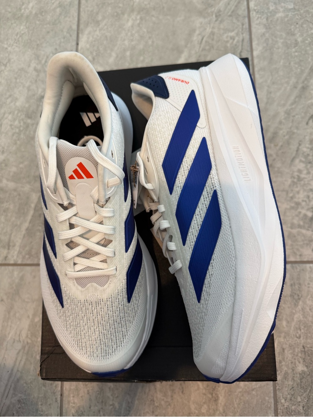 New mens Sz 10 adidas White & Royal Blue Performance Running Shoes